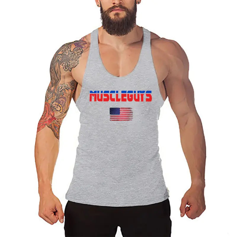 Men's Polyester Gym Vest - Breathable Print Design