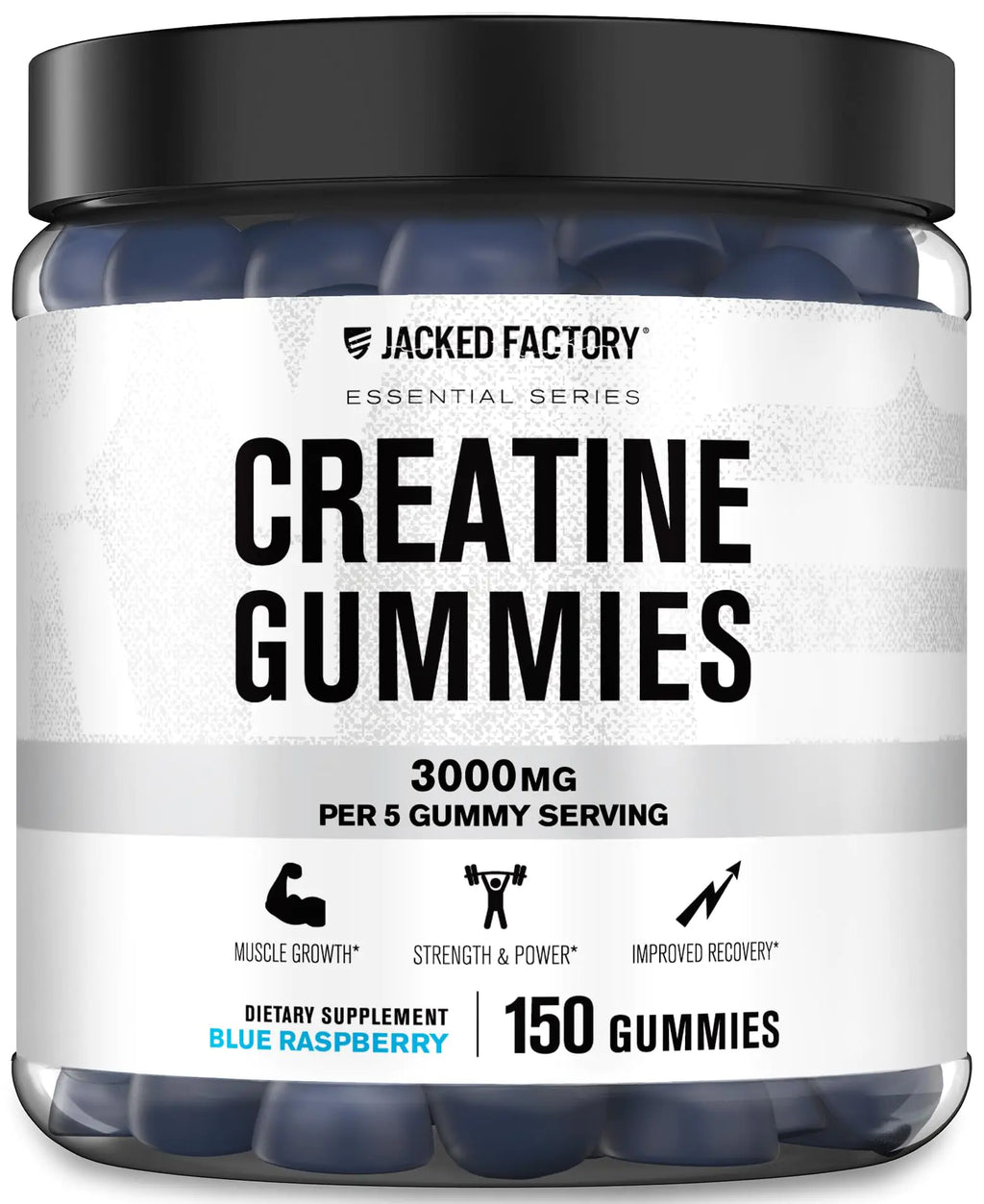 Jacked Factory Creatine Monohydrate Gummies (3g per 5 Gummies) - Creatine Gummies for Muscle Growth Strength Enhanced Energy & Improved Athletic Performance - 150 Gummies Blue Raspberry