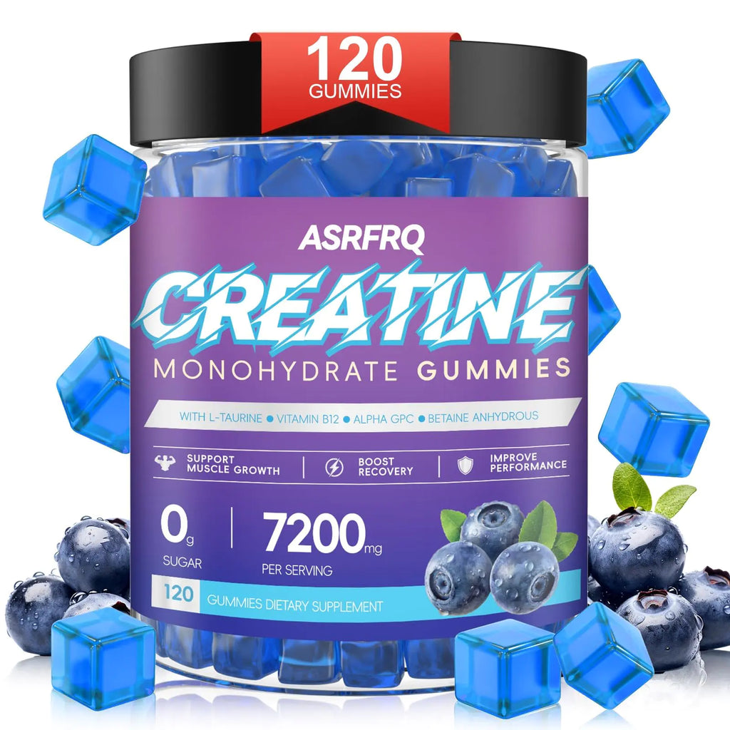 Creatine Monohydrate Gummies for Men & Women 120 CT - 7200mg of Creatine Monohydrate per Serving Chewable Creatine Monohydrate for Muscle Support & Energy Boost Sugar Free Vegan (BlueberryFlavor)