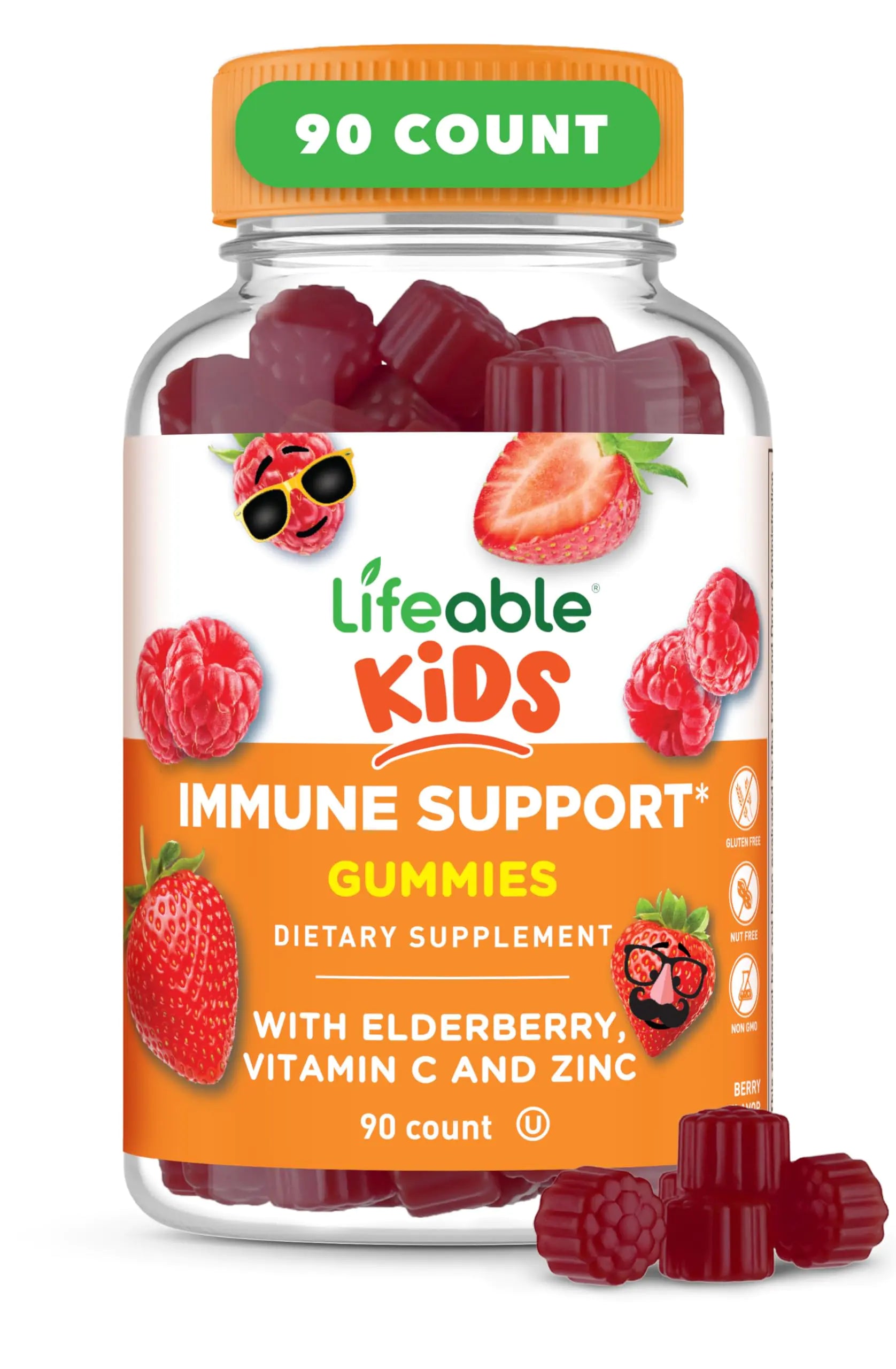Lifeable Kids Immune Support Gummies | Elderberry Vitamin C and Zinc | Great Tasting Immune Support Supplement Elderberry Gummies for Kids | Kids Elderberry Gummies for Boys Girls | 90 Gummies