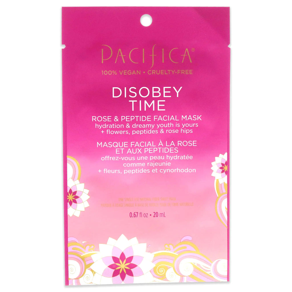 Pacifica Face Mask Disobey Time Facial Sheet Mask - Rose and Peptide Clean Beauty Vegan & Cruelty-Free Dermatologist Tested