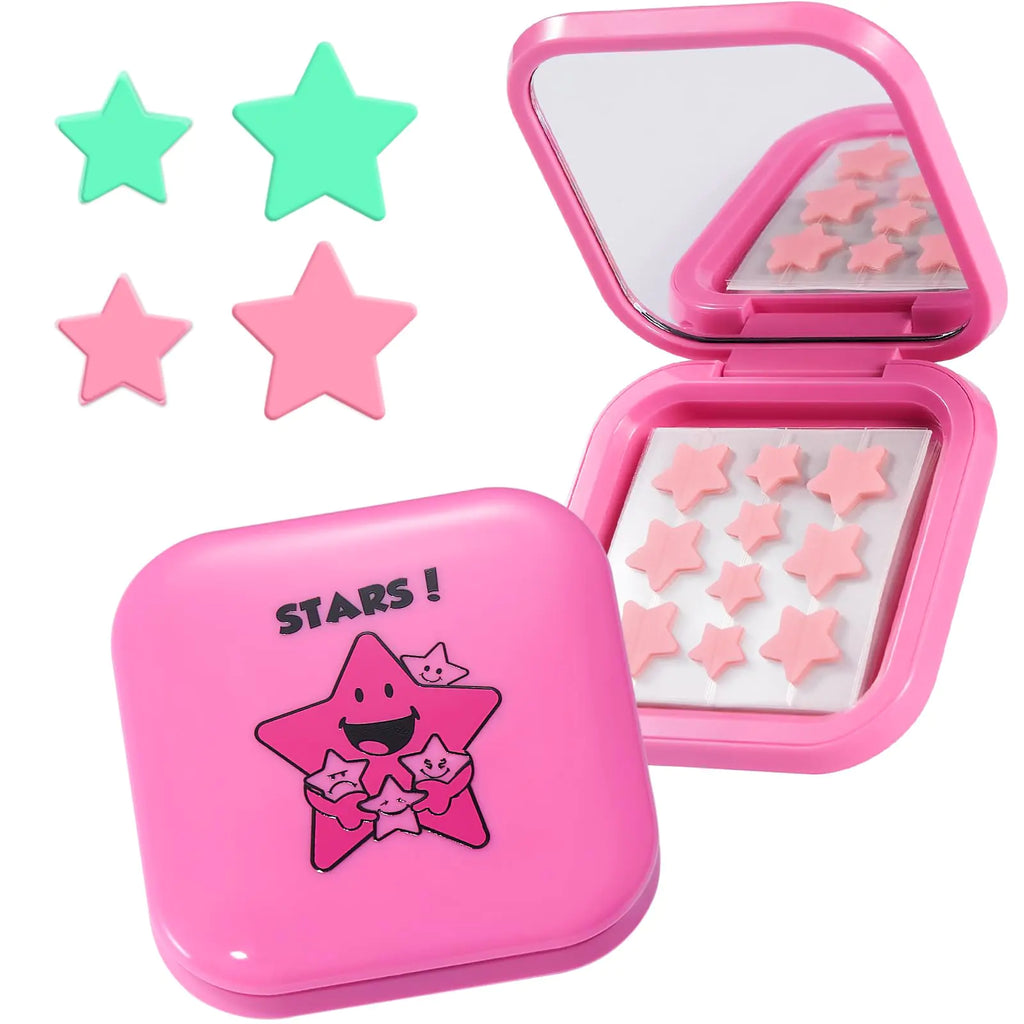 LitBear Acne Pimple Patch with Mirror Case Pink & Green Star Pimple Stickers Acne Cover Patch Hydrocolloid Acne Patches For Face Zit Patch Acne Dots with Tea Tree Oil & Centella 120 Patches