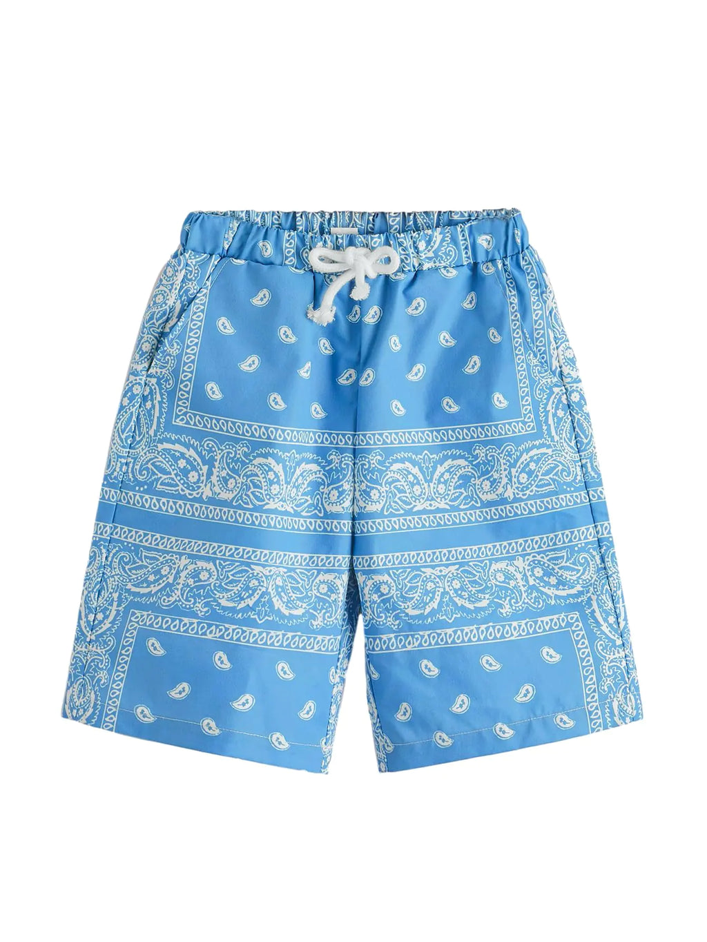 RoseSeek Mens Paisley Shorts High Elastic Waist Drawstring Summer Shorts Casual Gym Workout Bandana Shorts Light Blue XX-Large