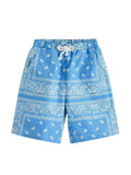 RoseSeek Mens Paisley Shorts High Elastic Waist Drawstring Summer Shorts Casual Gym Workout Bandana Shorts Light Blue XX-Large