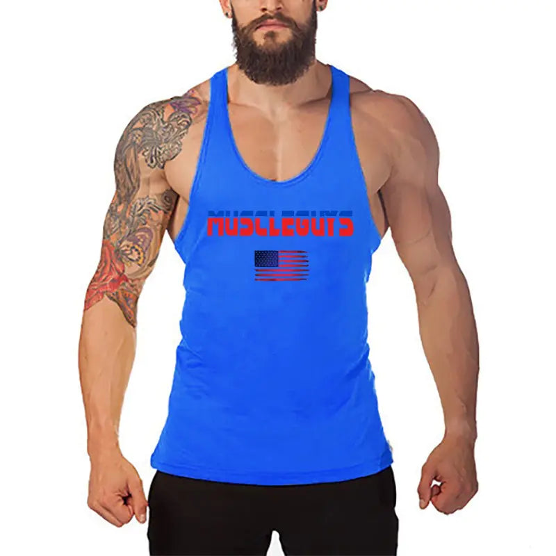 Men's Polyester Gym Vest - Breathable Print Design