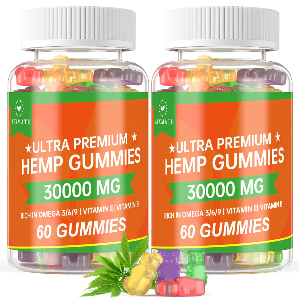 (2 Pack) Hemp Gummies Fruity Edibles Gummy Advanced 100% Natural High Potency Hemp Oil Infused Gummies - 120 Gummies