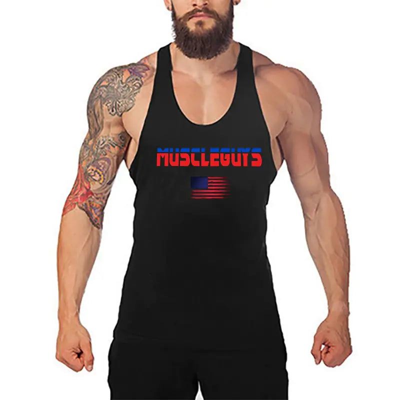 Men's Polyester Gym Vest - Breathable Print Design