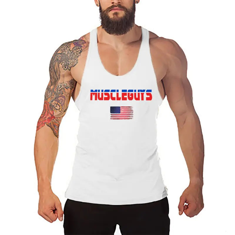 Men's Polyester Gym Vest - Breathable Print Design