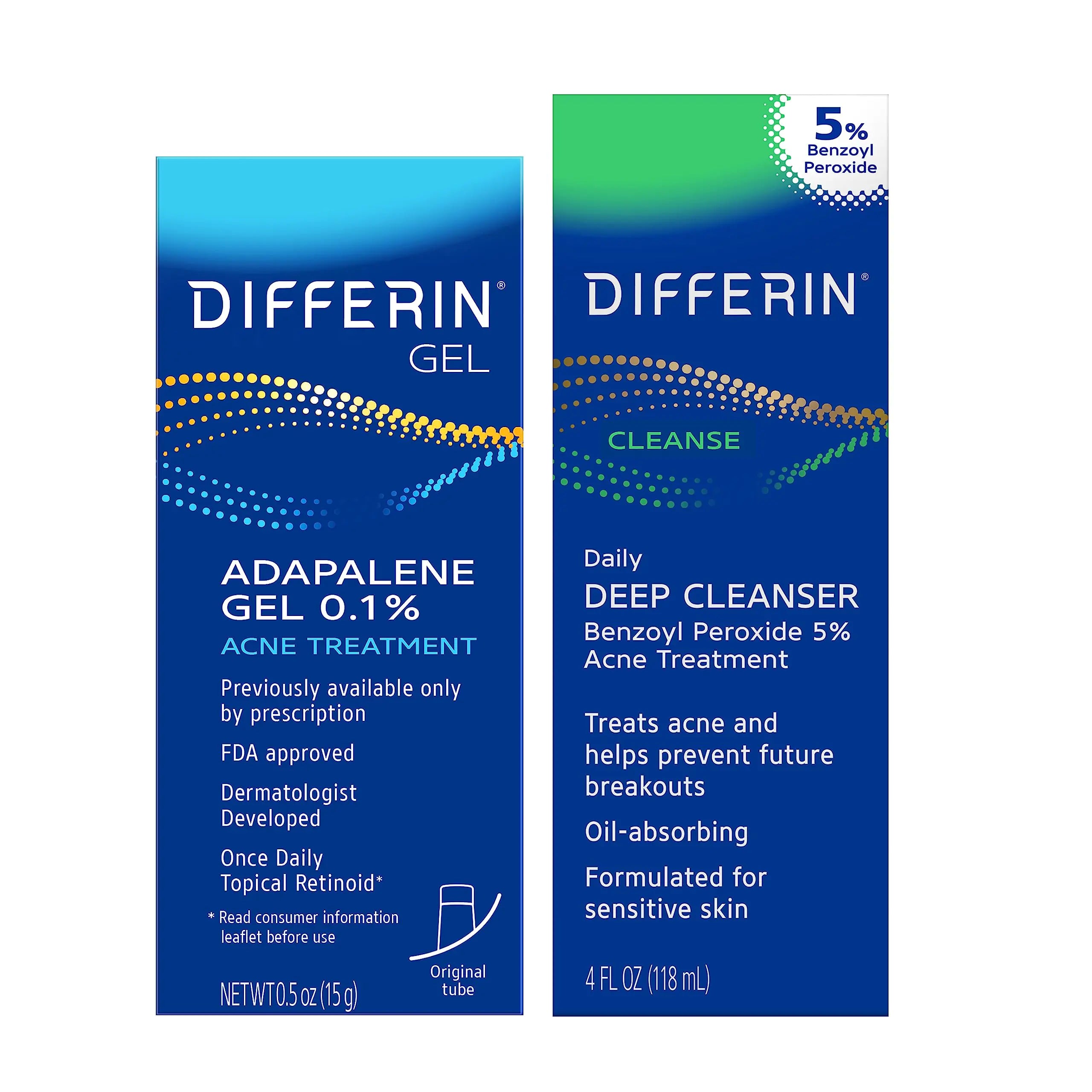 Differin Acne Skin Care Kit Differin Gel Retinoid Acne Treatment for Face with 0.1% Adapalene & 5% Benzoyl Peroxide Face Wash & Body Wash Designed for Pimple and Acne Prone Skin