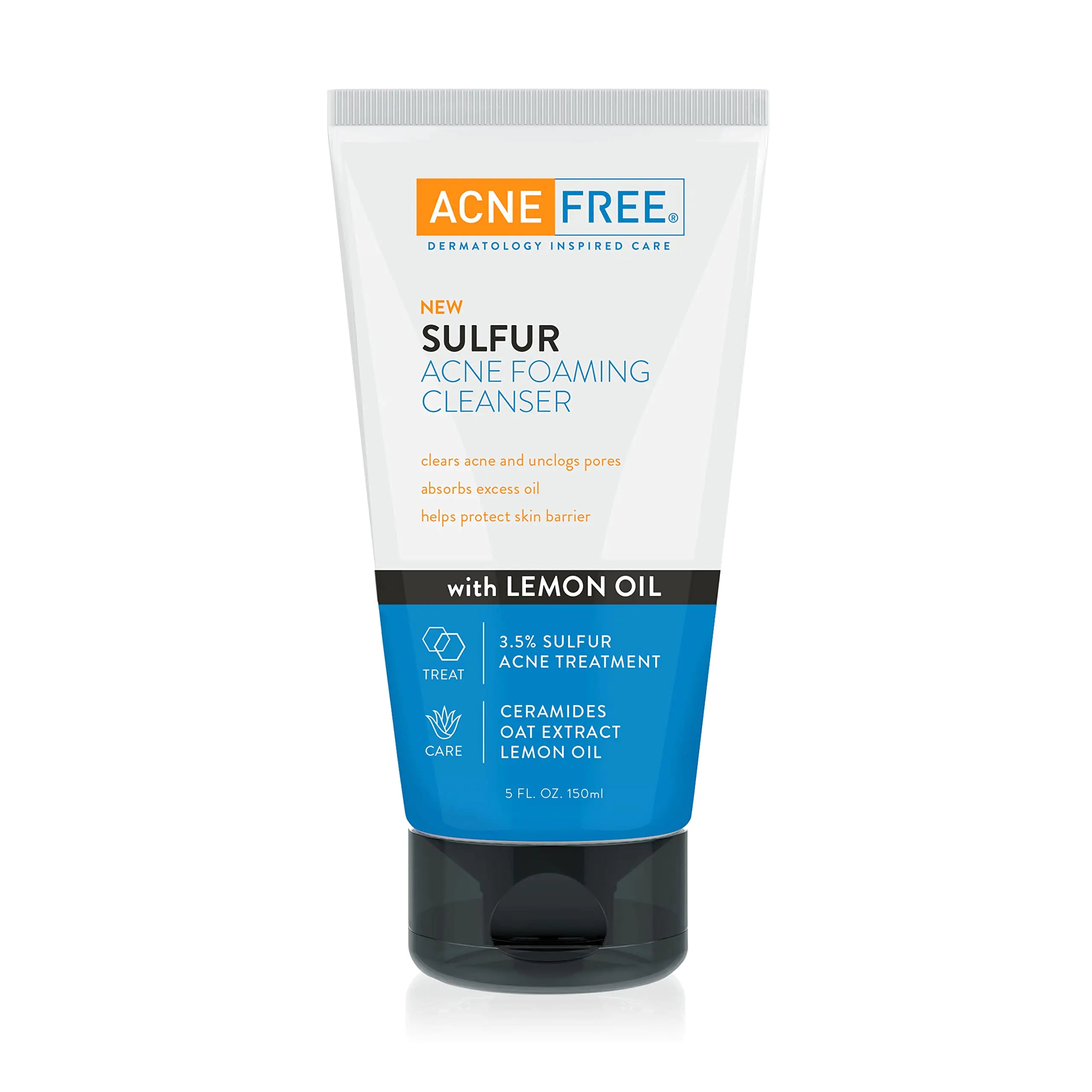 Acne Free Sulfur Acne Foaming Cleanser with Lemon Oil and Oat Extract 5 Ounces