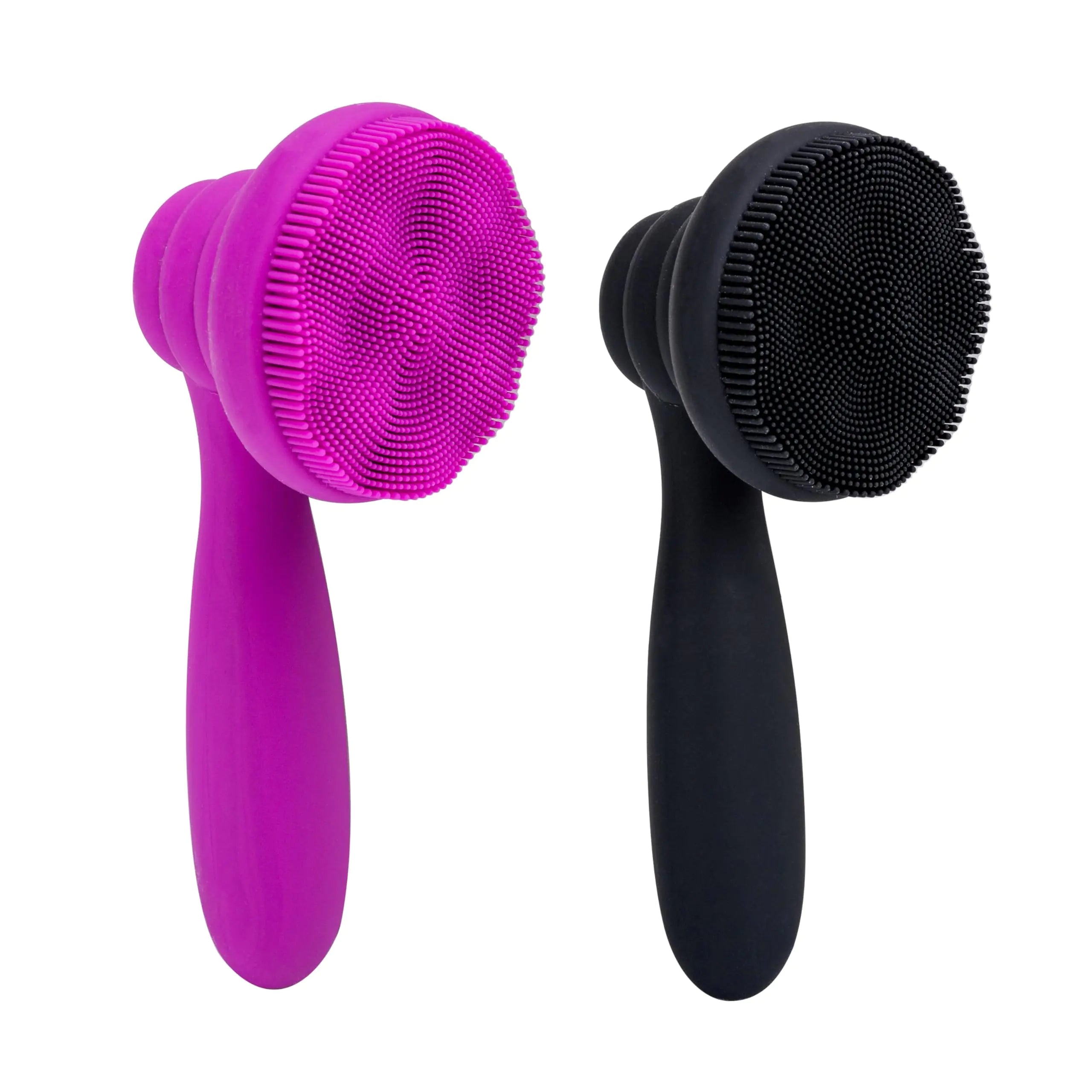 2 PC Silicone Facial Cleansing Brush Facial Scrubber Manual Exfoliating Facial Brush Face Cleanser Face Exfoliator Ultrafine Bristles for Sensitive Skin Easy to Clean Lather Well(Black&Purple)