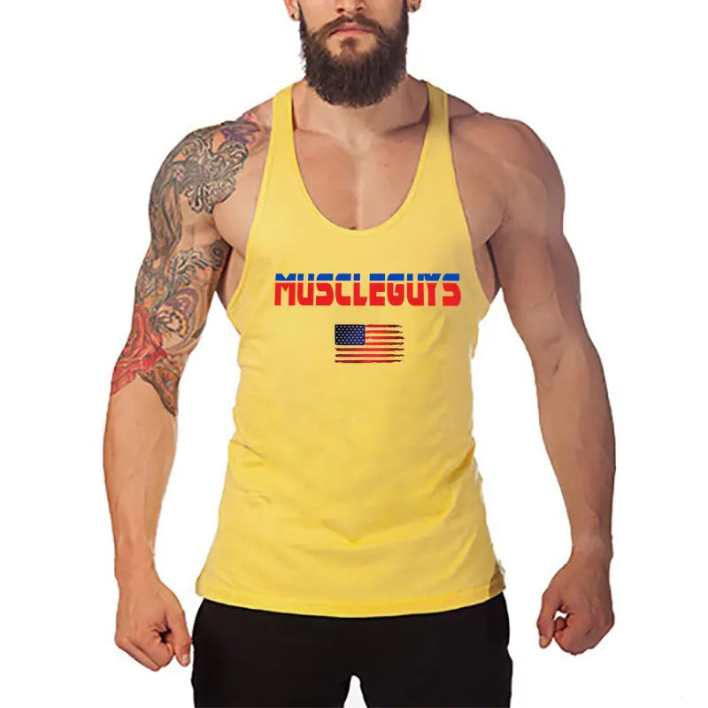 Men's Polyester Gym Vest - Breathable Print Design