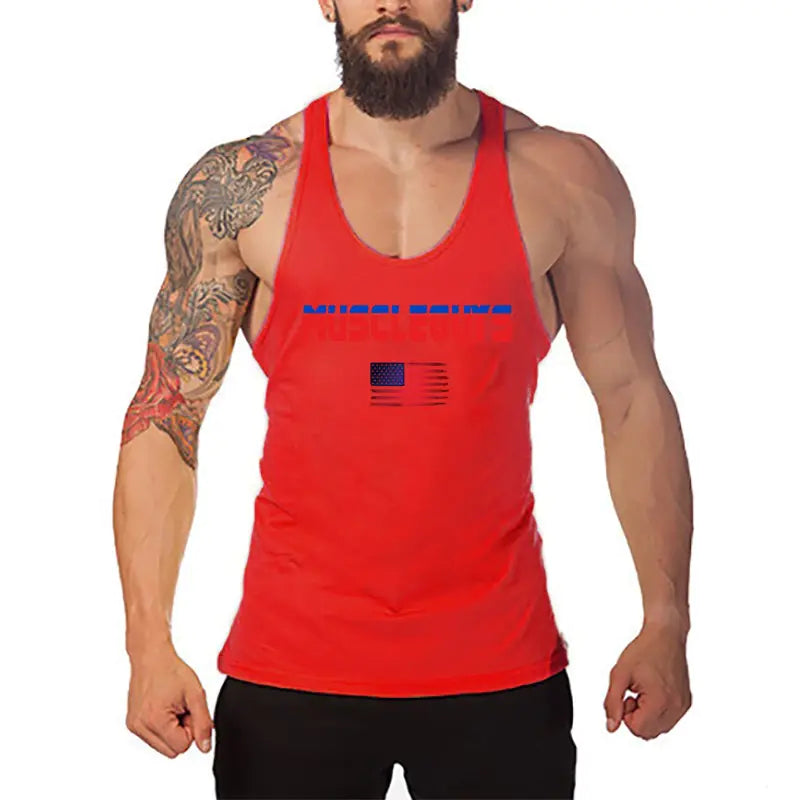 Men's Polyester Gym Vest - Breathable Print Design