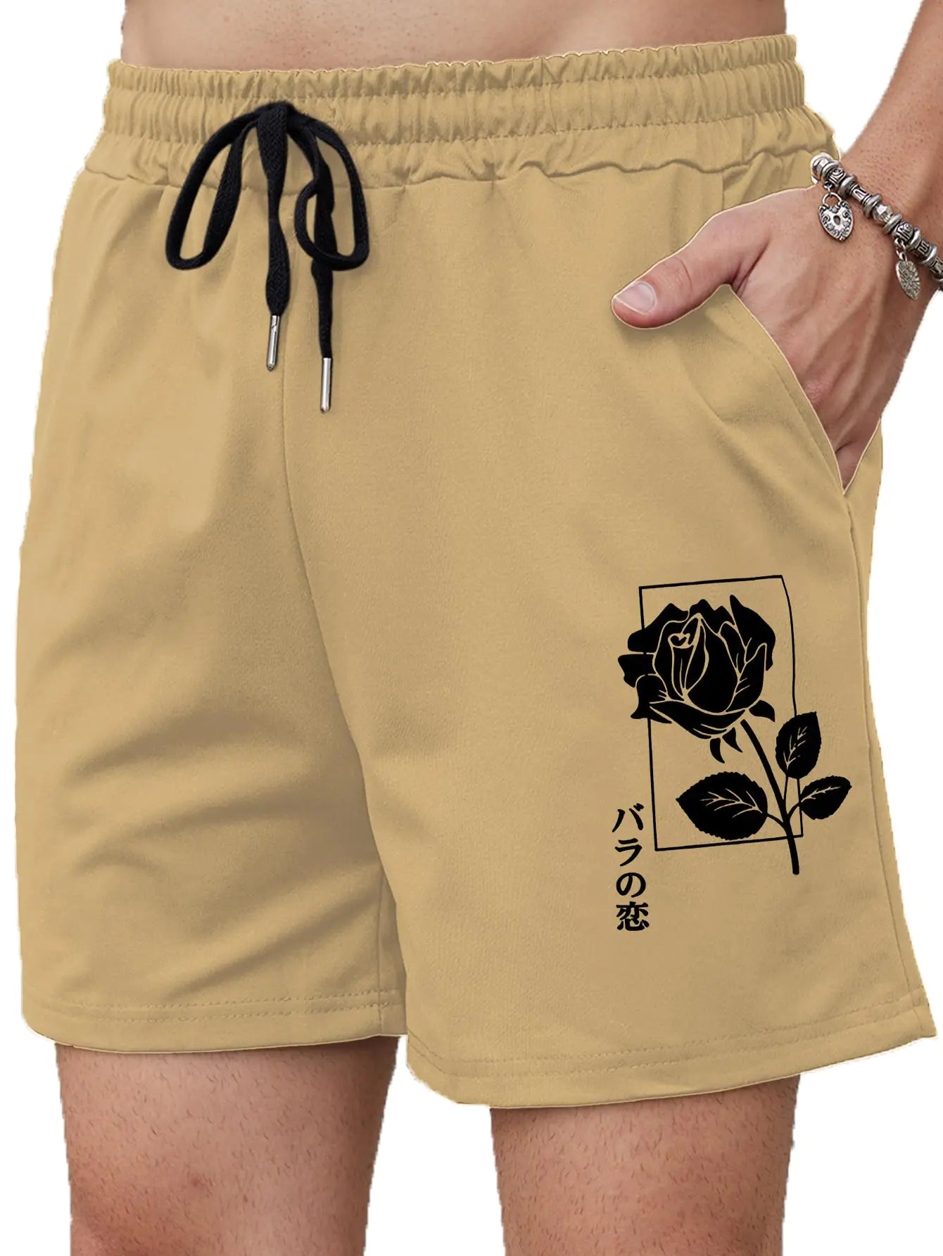 OYOANGLE Mens Summer Graphic Print Drawstring Waist Shorts Active Athletic Workout Gym Shorts Khaki XL