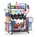 COCOBELA Dumbbell Rack 44” Weight Rack Sports Equipment Garage S Organization and Storage Yoga Mat Holder for Home Gym Weight Rack for Dumbells and Kettlebells Ball Storage Rack With Hooks and Lockable Wheels (44in)