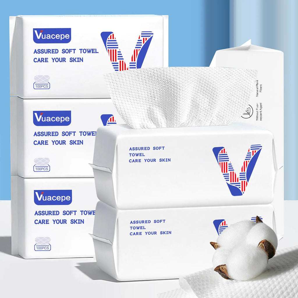 Vuacepe Face Towels Disposable Cotton Facial Clean Towels 600 Count Biodegradable Soft Dry Facial Tissue Face Drying Towels for Skin Care Makeup Remover Disposable Face Cloths for Washing Face